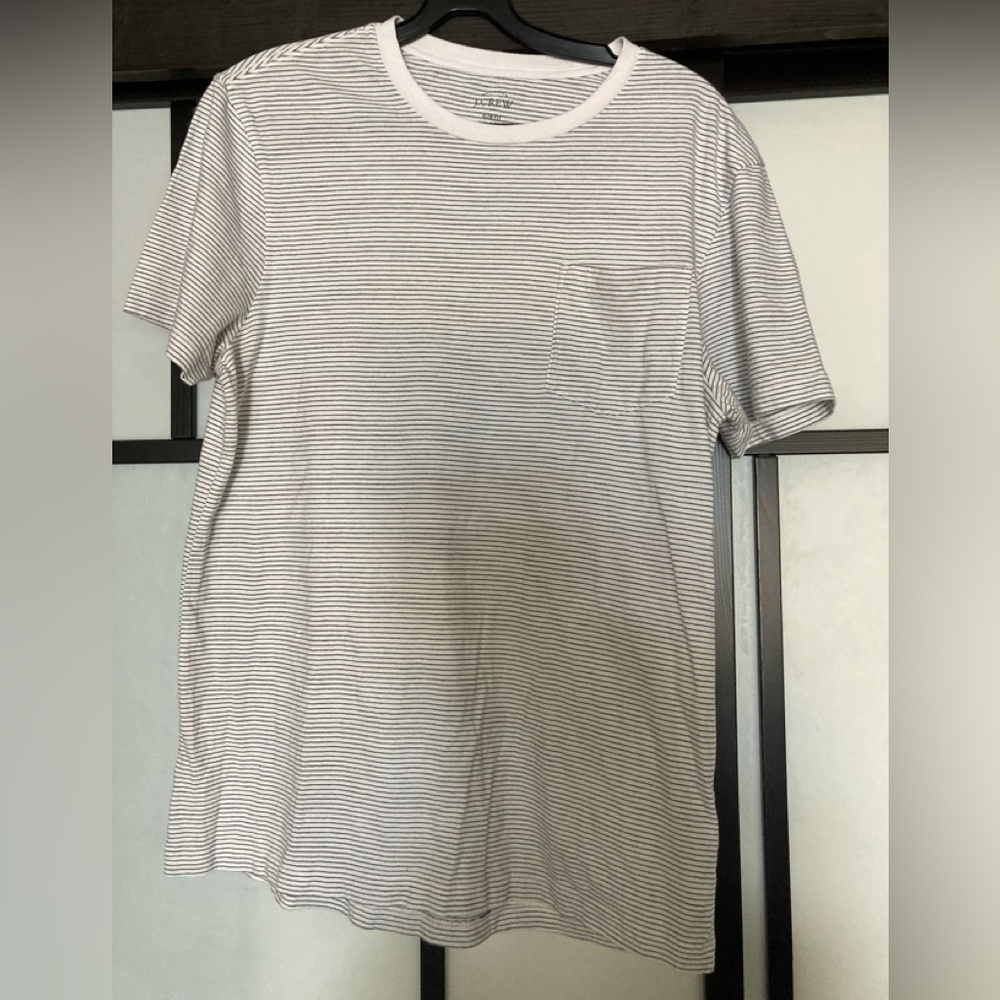 J Crew slim fit t shirt , white with black stripes and front pocket